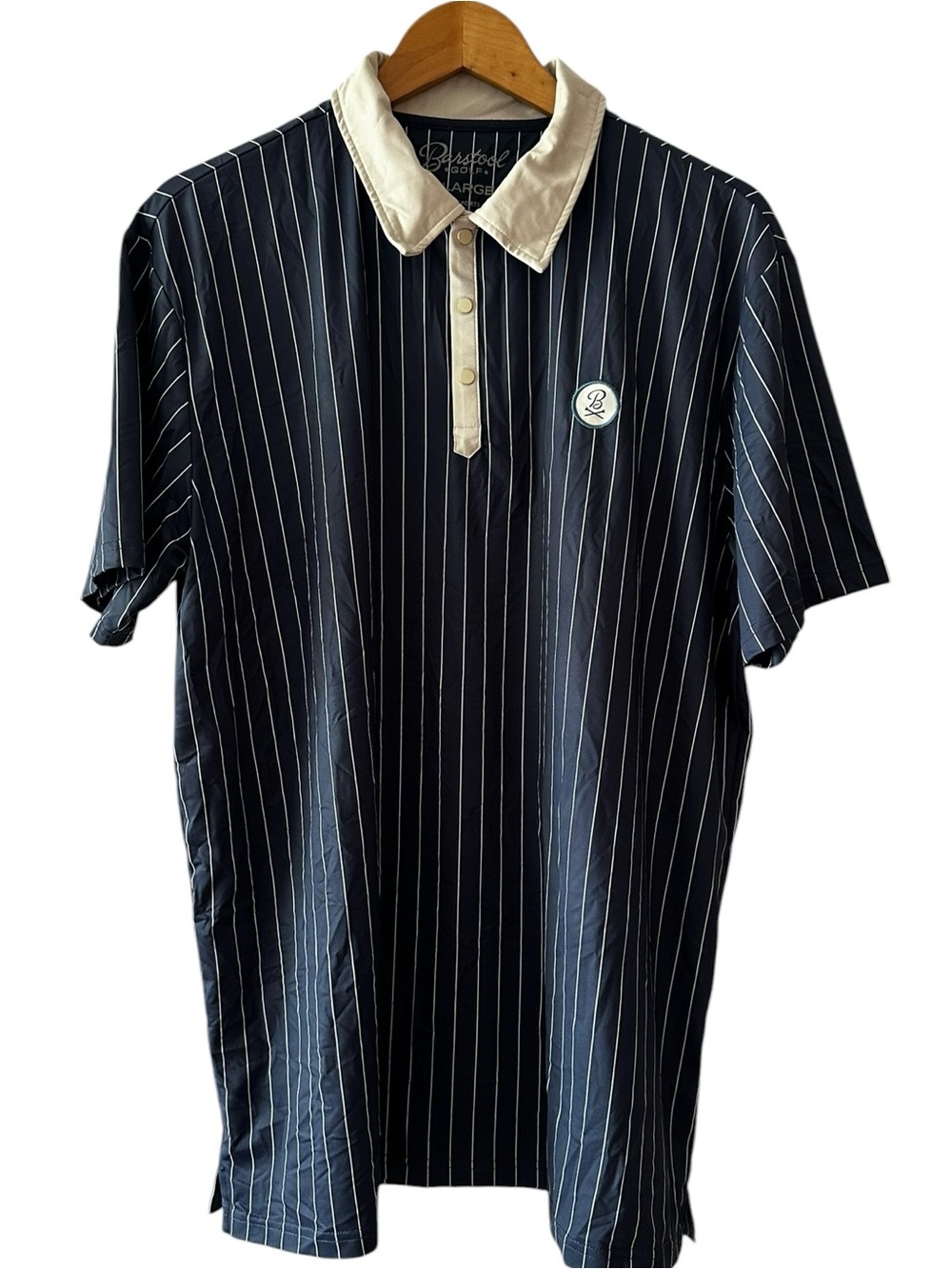Barstool Golf Pinstripe Polo Shirt Mens XL  Blue Contrast Collar Barstool Sports